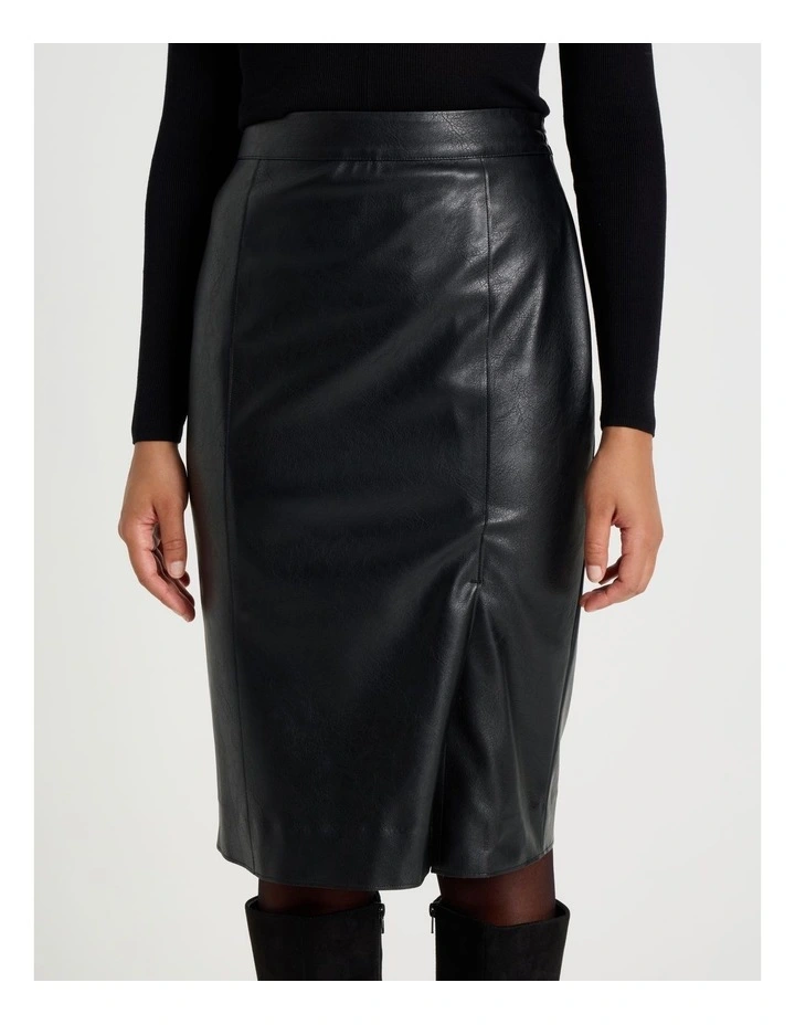 Faux Leather Midi Skirt in Black image 4