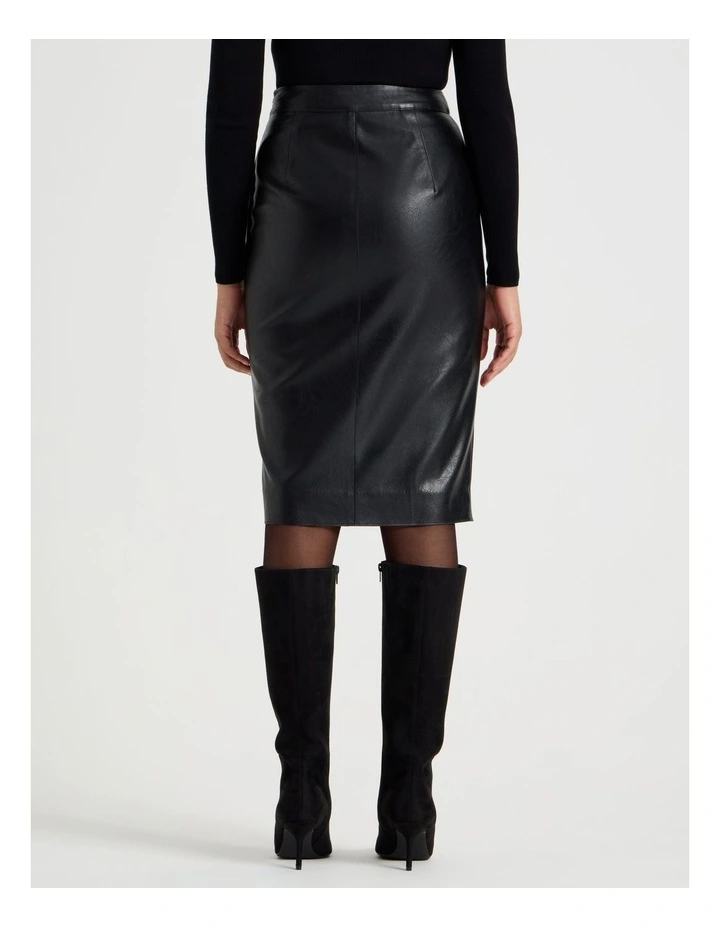 Faux Leather Midi Skirt in Black image 5