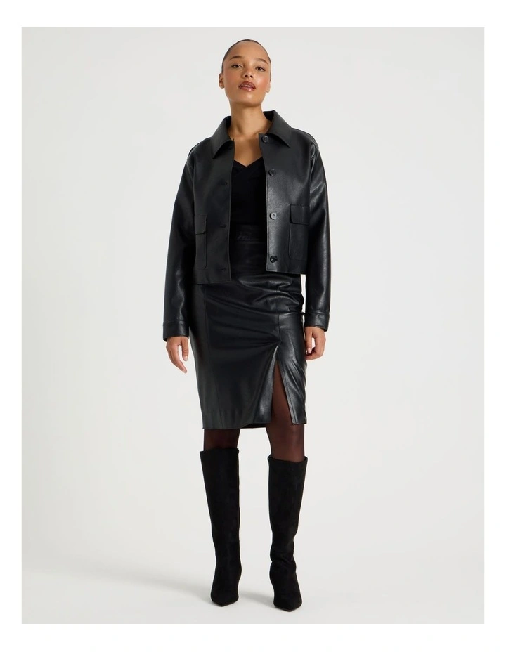 Faux Leather Midi Skirt in Black image 6