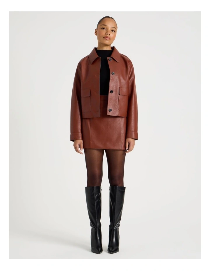 Faux Leather Mini Skirt in Cognac image 1
