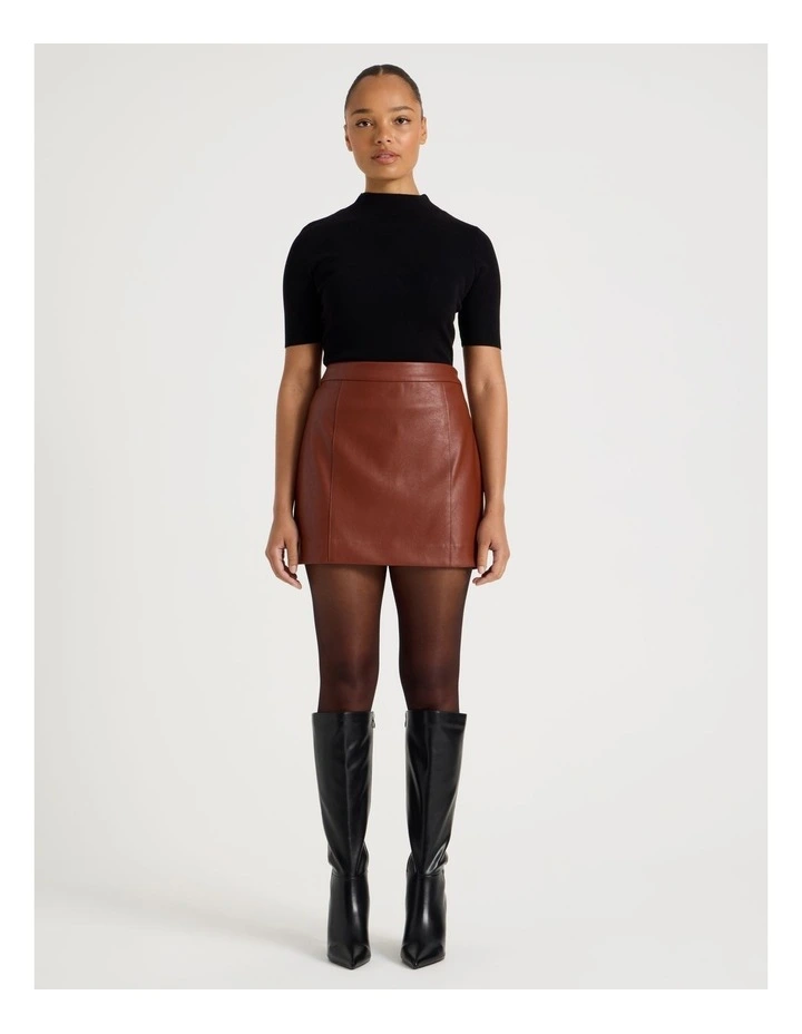 Faux Leather Mini Skirt in Cognac image 3