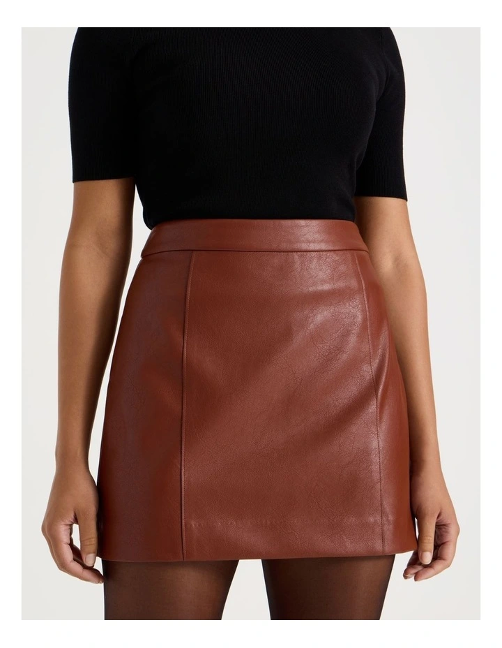 Faux Leather Mini Skirt in Cognac image 4