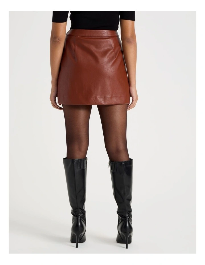 Faux Leather Mini Skirt in Cognac image 6