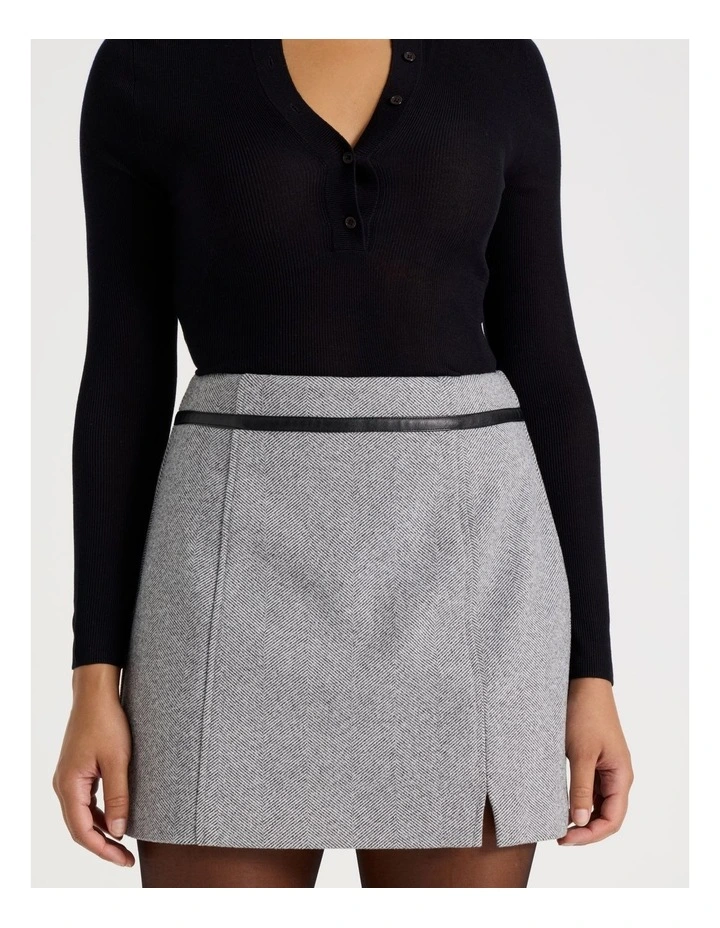 Herringbone Mini Skirt in Charcoal image 3