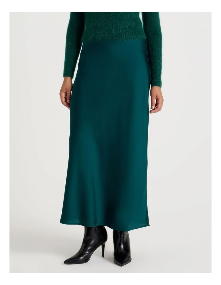 Satin Maxi Slip Skirt in Atlantic image 2