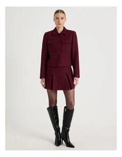 Boucle Pleat Mini Skirt in Red