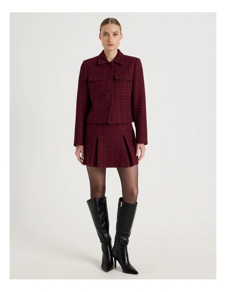 Boucle Pleat Mini Skirt in Red image 1
