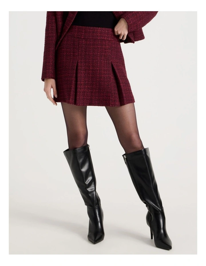 Boucle Pleat Mini Skirt in Red image 2