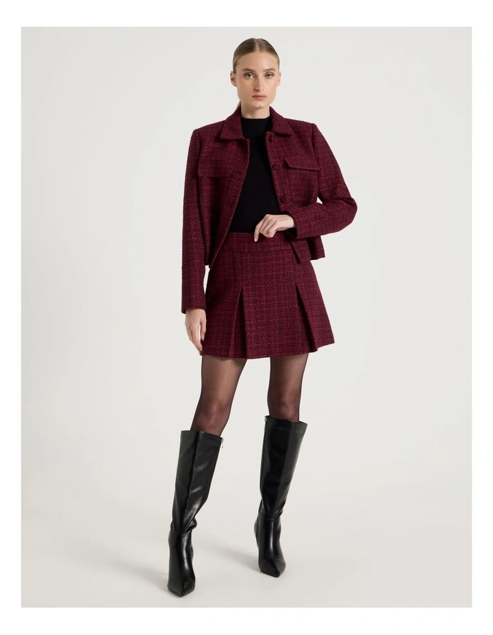 Boucle Pleat Mini Skirt in Red image 3
