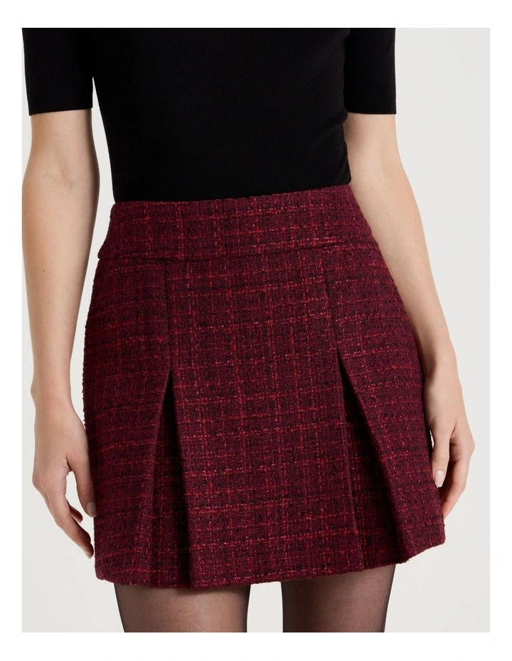 Boucle Pleat Mini Skirt in Red image 4