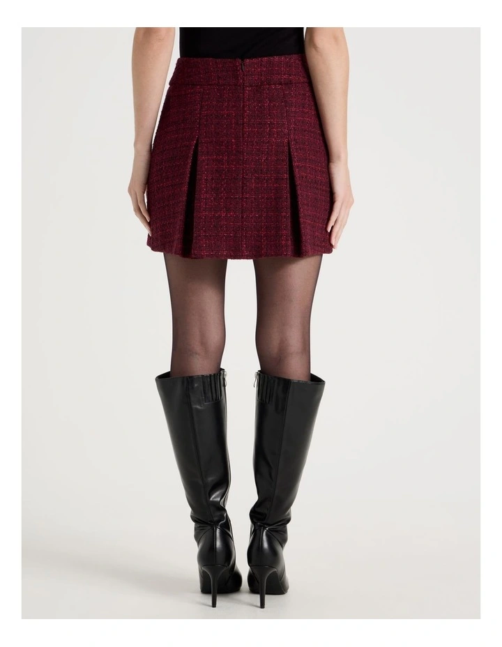 Boucle Pleat Mini Skirt in Red image 5
