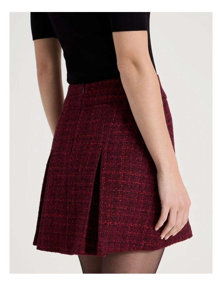 Boucle Pleat Mini Skirt in Red image 6