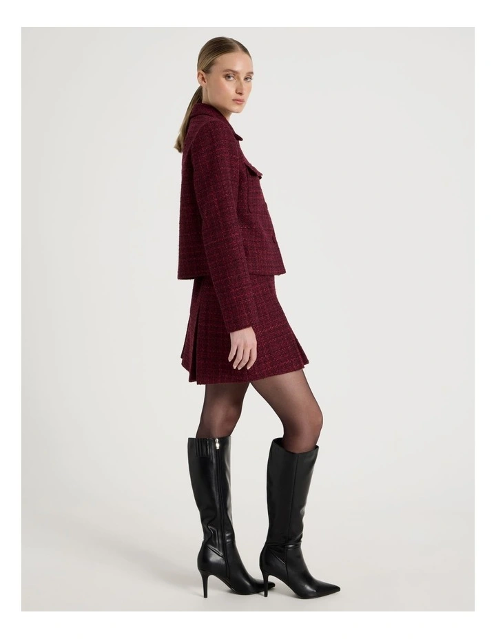 Boucle Pleat Mini Skirt in Red image 7