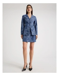 Denim Jacquard Mini Skirt in Blue