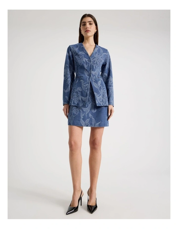 Denim Jacquard Mini Skirt in Blue image 1