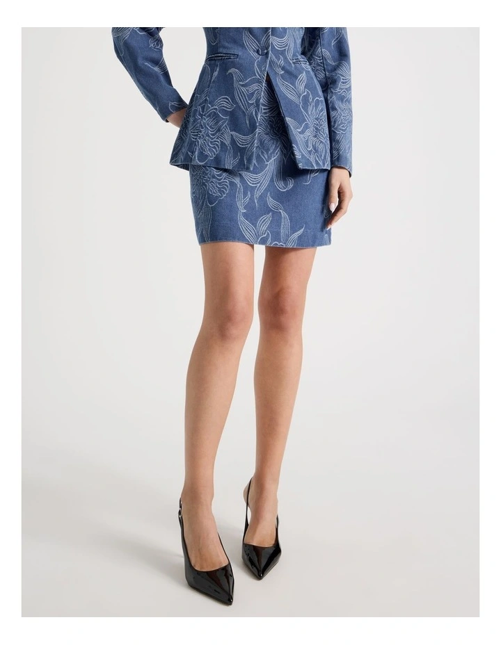 Denim Jacquard Mini Skirt in Blue image 2
