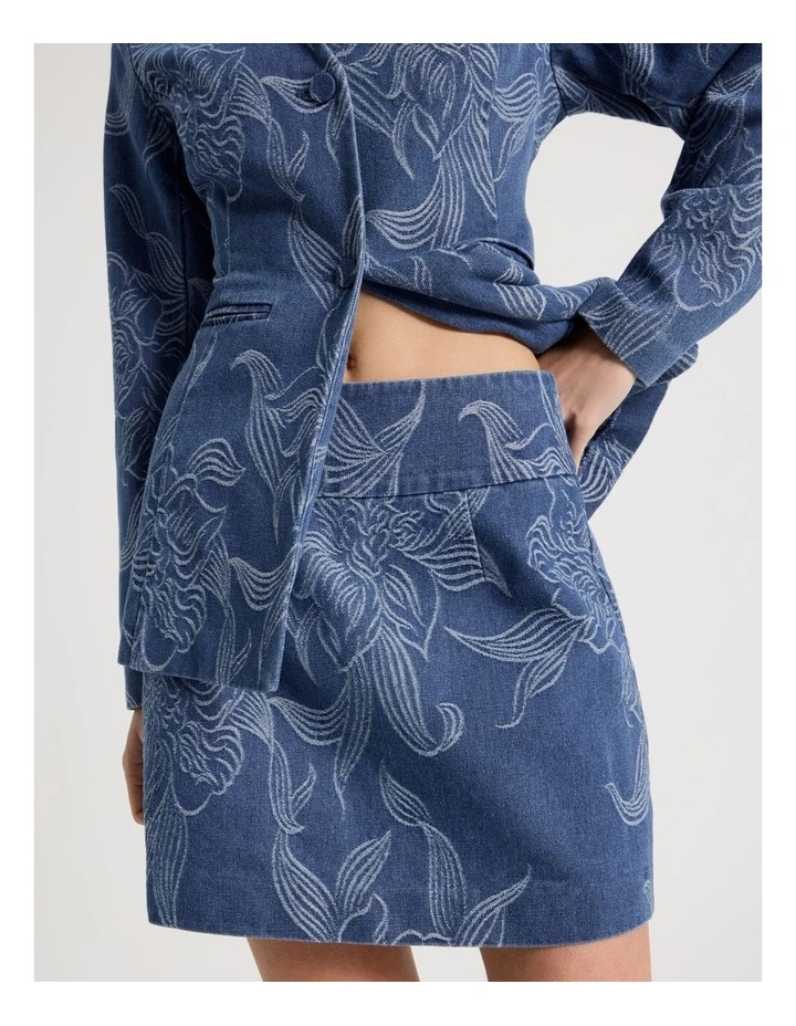 Denim Jacquard Mini Skirt in Blue image 3