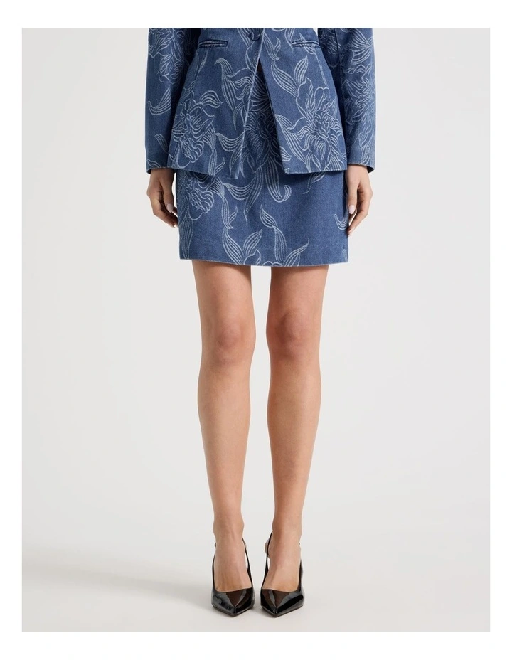 Denim Jacquard Mini Skirt in Blue image 4