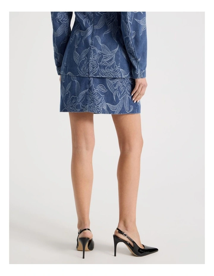 Denim Jacquard Mini Skirt in Blue image 5