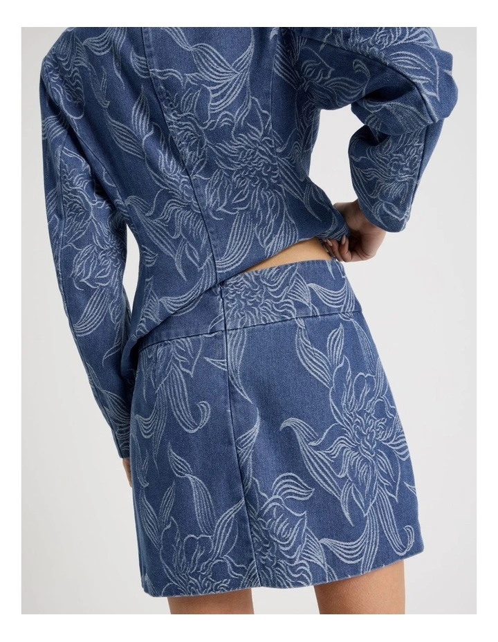 Denim Jacquard Mini Skirt in Blue image 6
