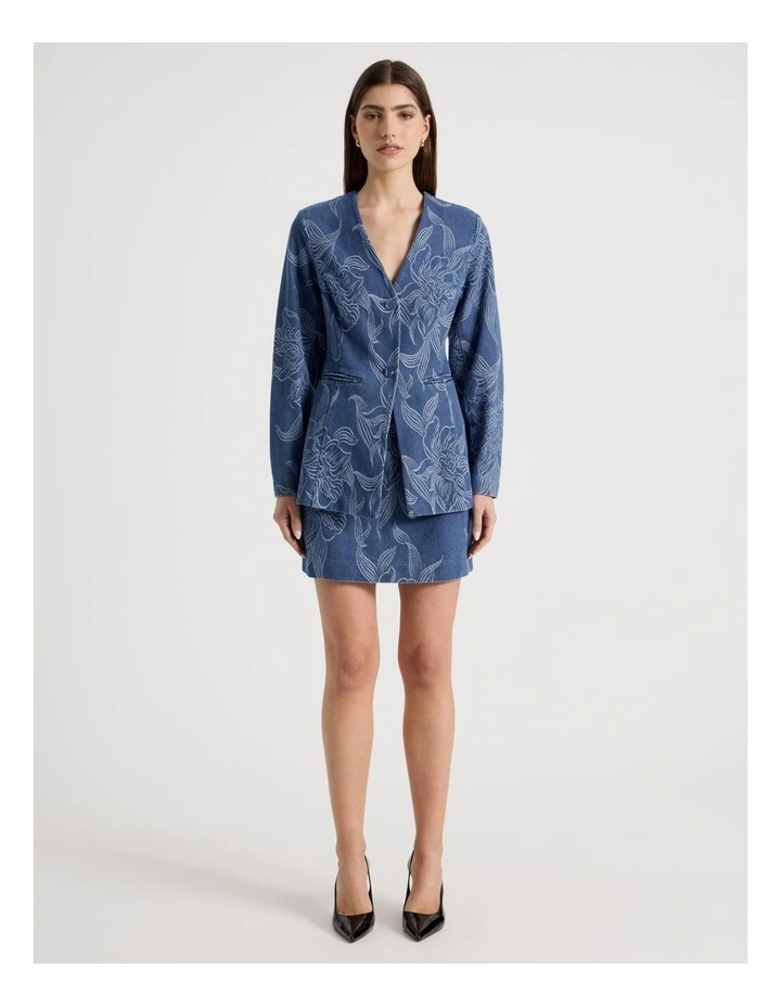 Denim Jacquard Mini Skirt in Blue image 7