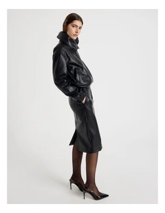 Faux Leather Pencil Skirt in Black