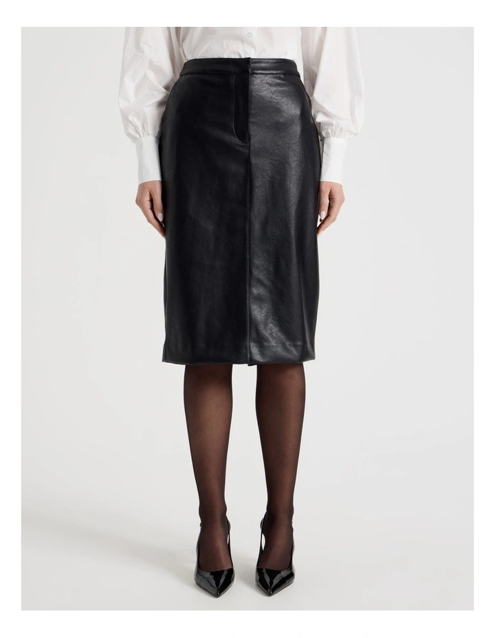 Faux Leather Pencil Skirt in Black image 2