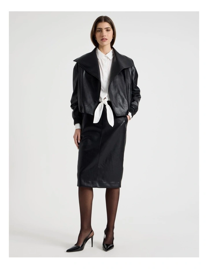 Faux Leather Pencil Skirt in Black image 3