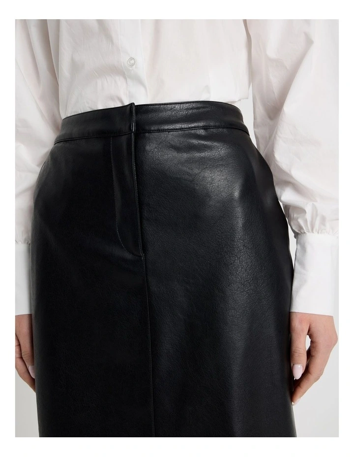 Faux Leather Pencil Skirt in Black image 4