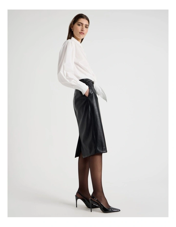 Faux Leather Pencil Skirt in Black image 7