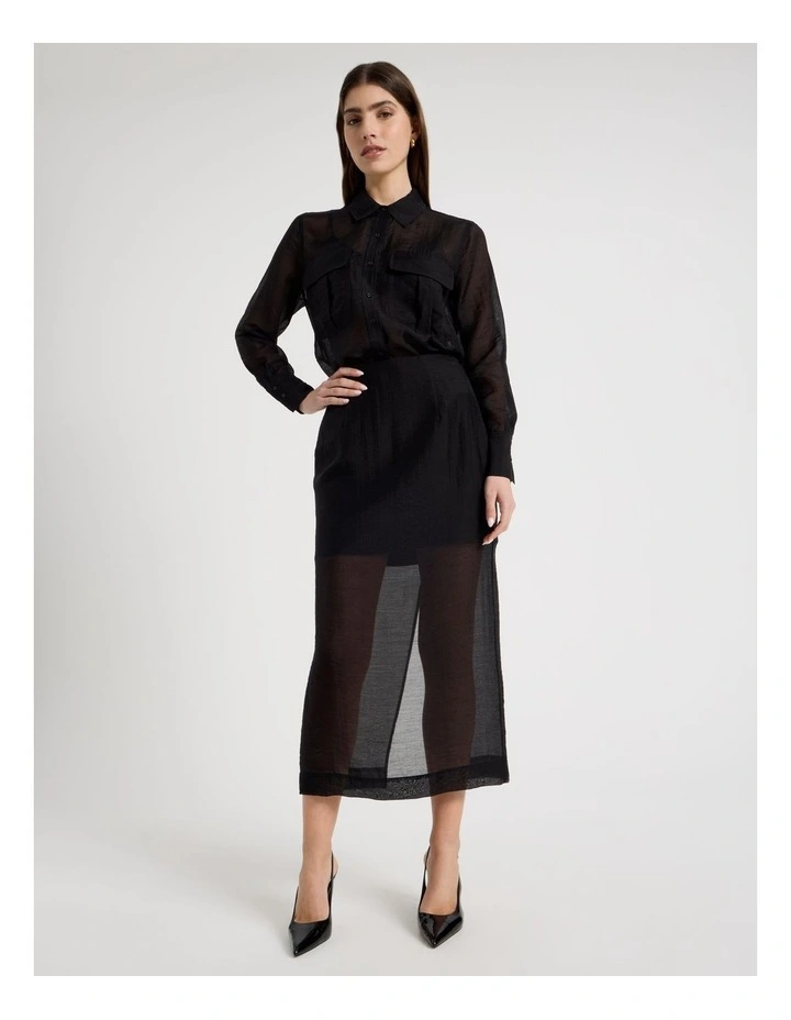 Sheer Column Skirt in Black image 3