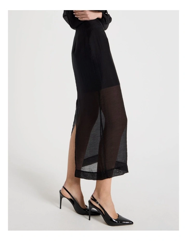 Sheer Column Skirt in Black image 5