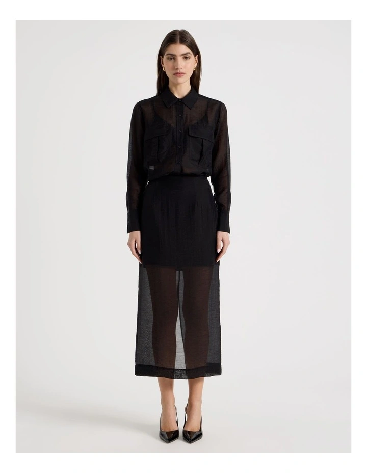 Sheer Column Skirt in Black image 7