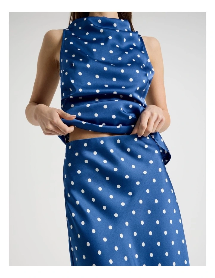 Satin Maxi Slip Skirt in Blue Spot Print image 3