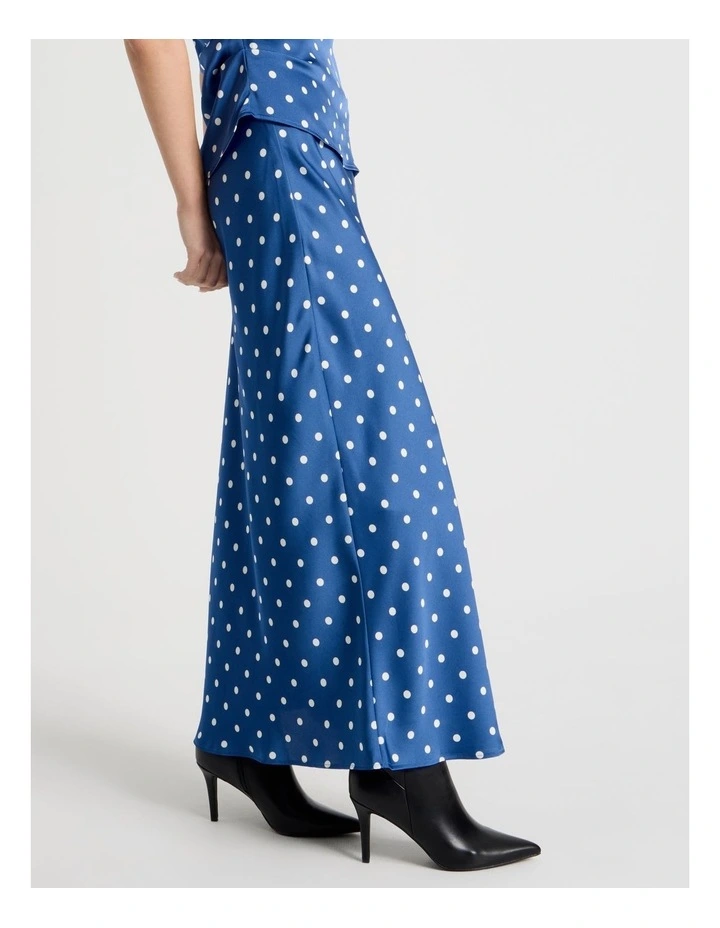 Satin Maxi Slip Skirt in Blue Spot Print image 4