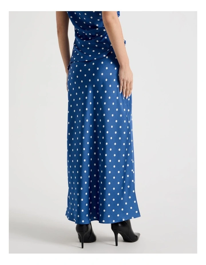Satin Maxi Slip Skirt in Blue Spot Print image 5