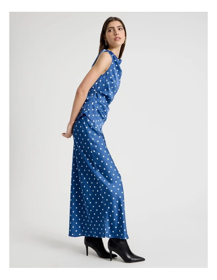 Satin Maxi Slip Skirt in Blue Spot Print image 6