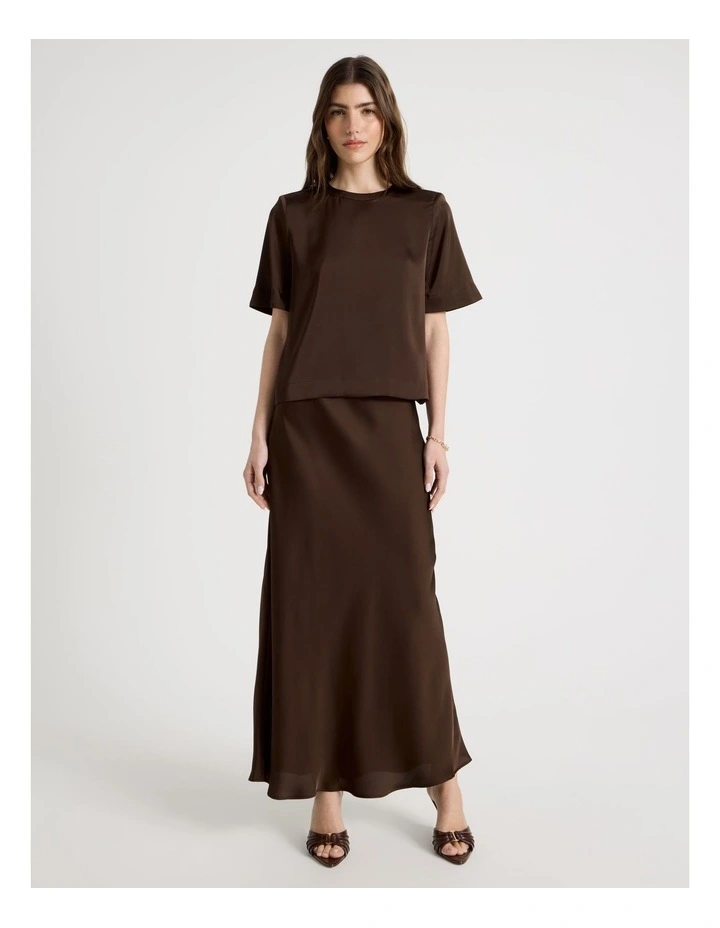 Satin Maxi Slip Skirt in Brown image 1