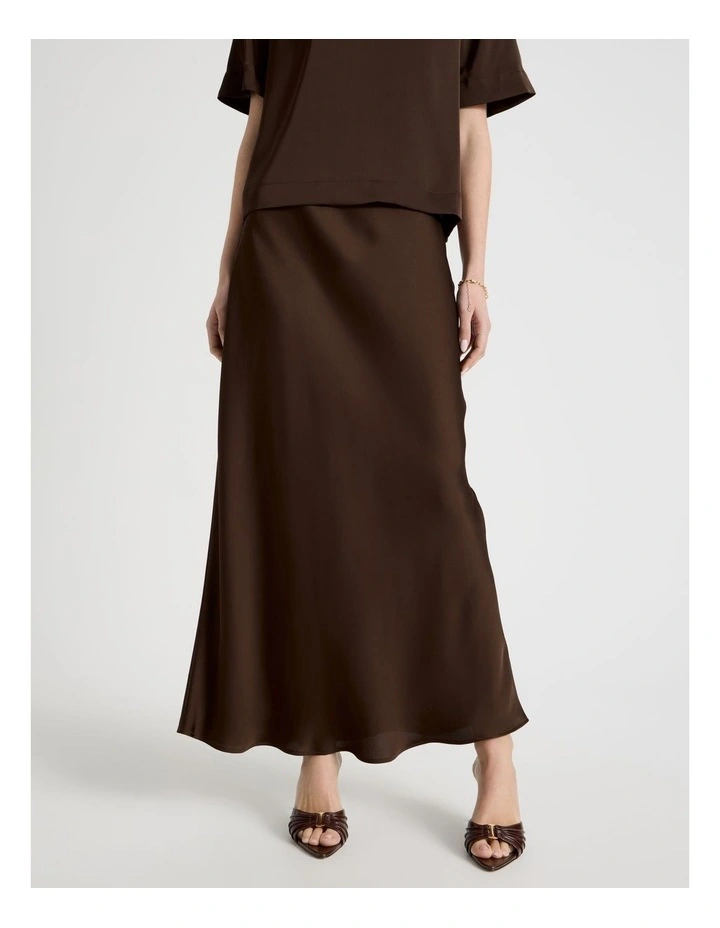 Satin Maxi Slip Skirt in Brown image 2