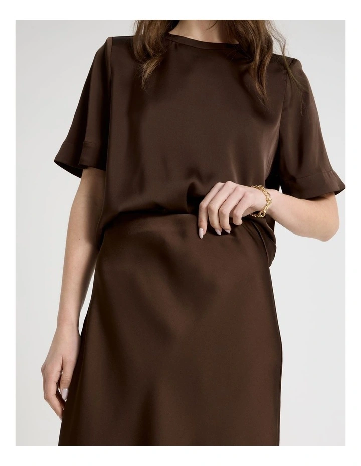 Satin Maxi Slip Skirt in Brown image 3