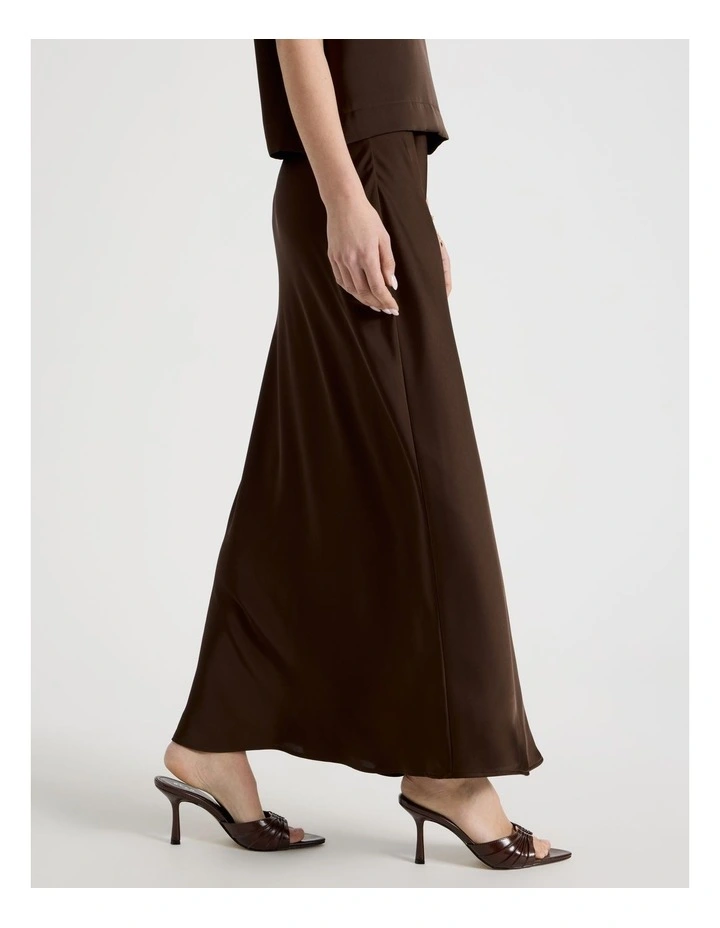 Satin Maxi Slip Skirt in Brown image 4
