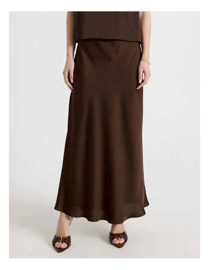 Satin Maxi Slip Skirt in Brown image 5
