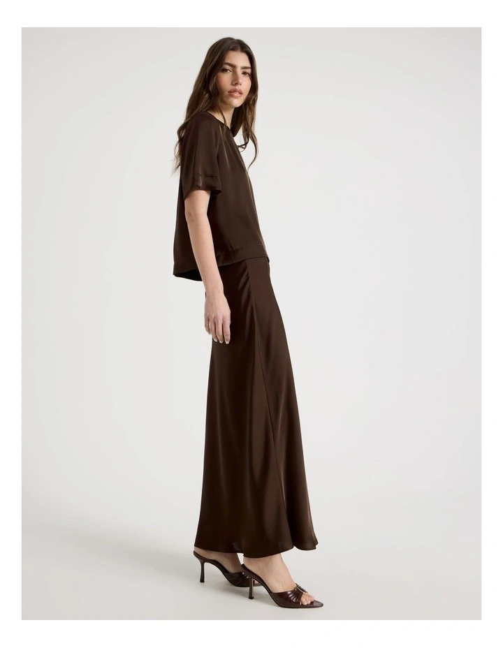 Satin Maxi Slip Skirt in Brown image 7