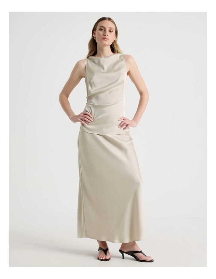 Satin Bias Maxi Skirt in Stone image 1