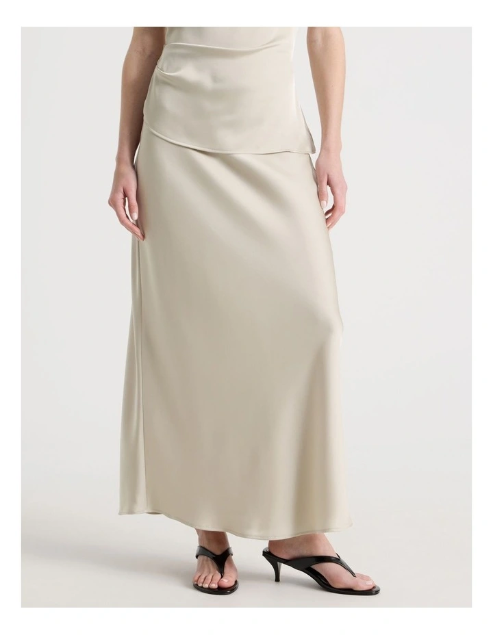 Satin Bias Maxi Skirt in Stone image 2