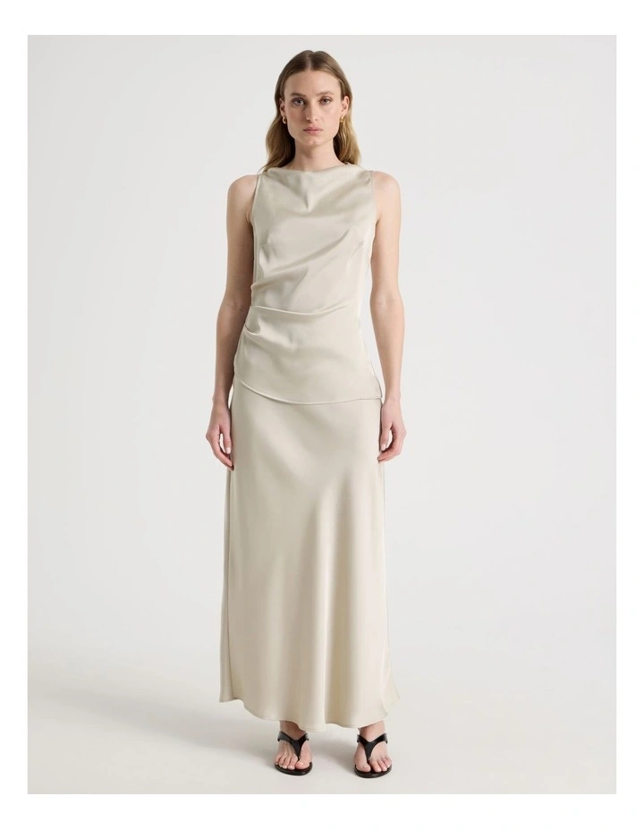 Satin Bias Maxi Skirt in Stone image 3