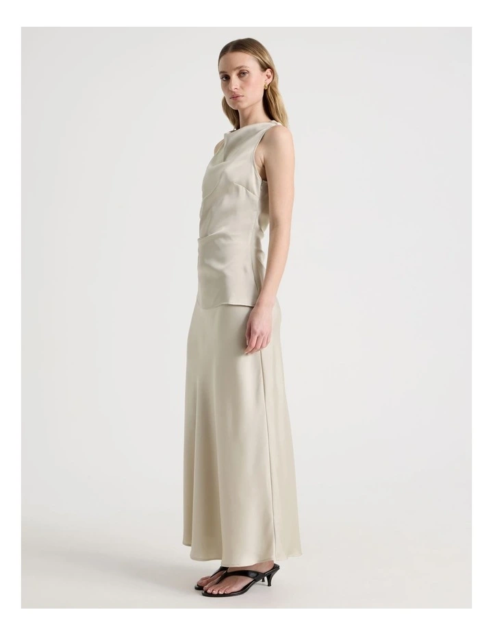Satin Bias Maxi Skirt in Stone image 4