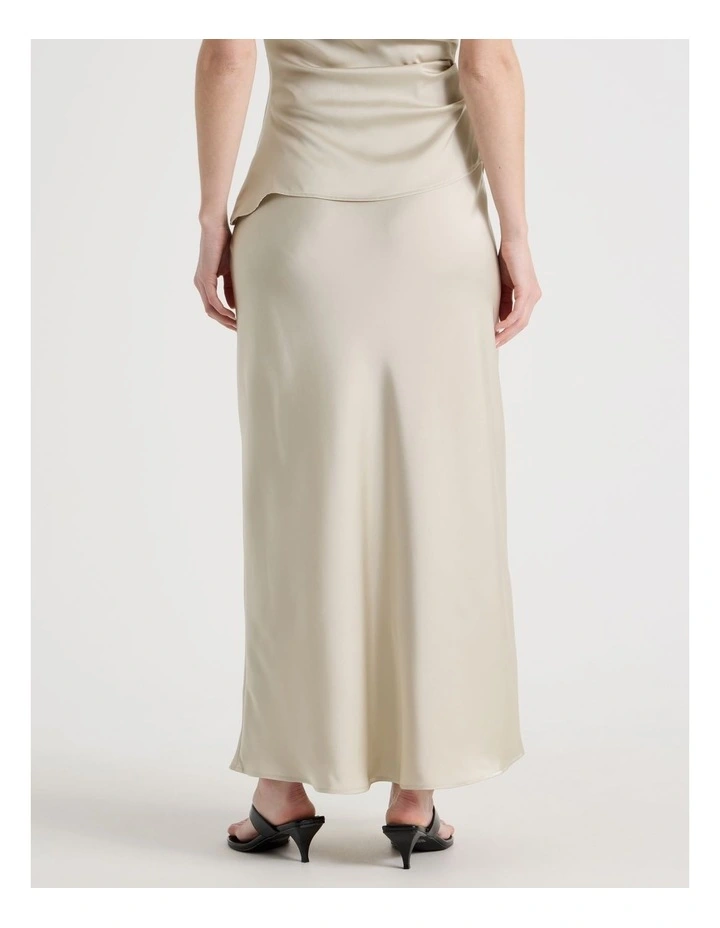Satin Bias Maxi Skirt in Stone image 5