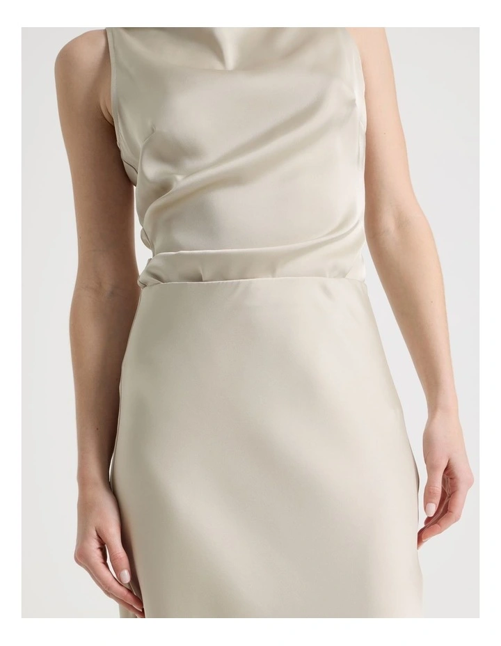 Satin Bias Maxi Skirt in Stone image 6