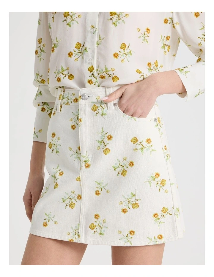 Denim Mini Skirt in Ivory image 2
